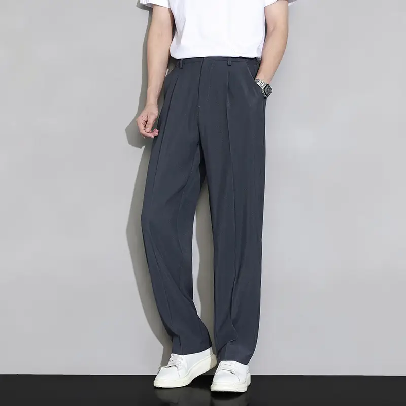 Ice Silk Men's Wide Leg Straight Pants Black 2025 - Image 2