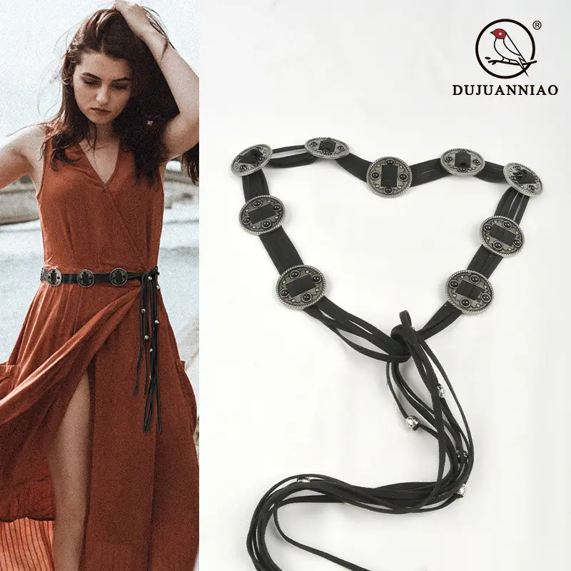 Vintage Ethnic Tassel Belt for Women Black Waist Slimming - Image 17