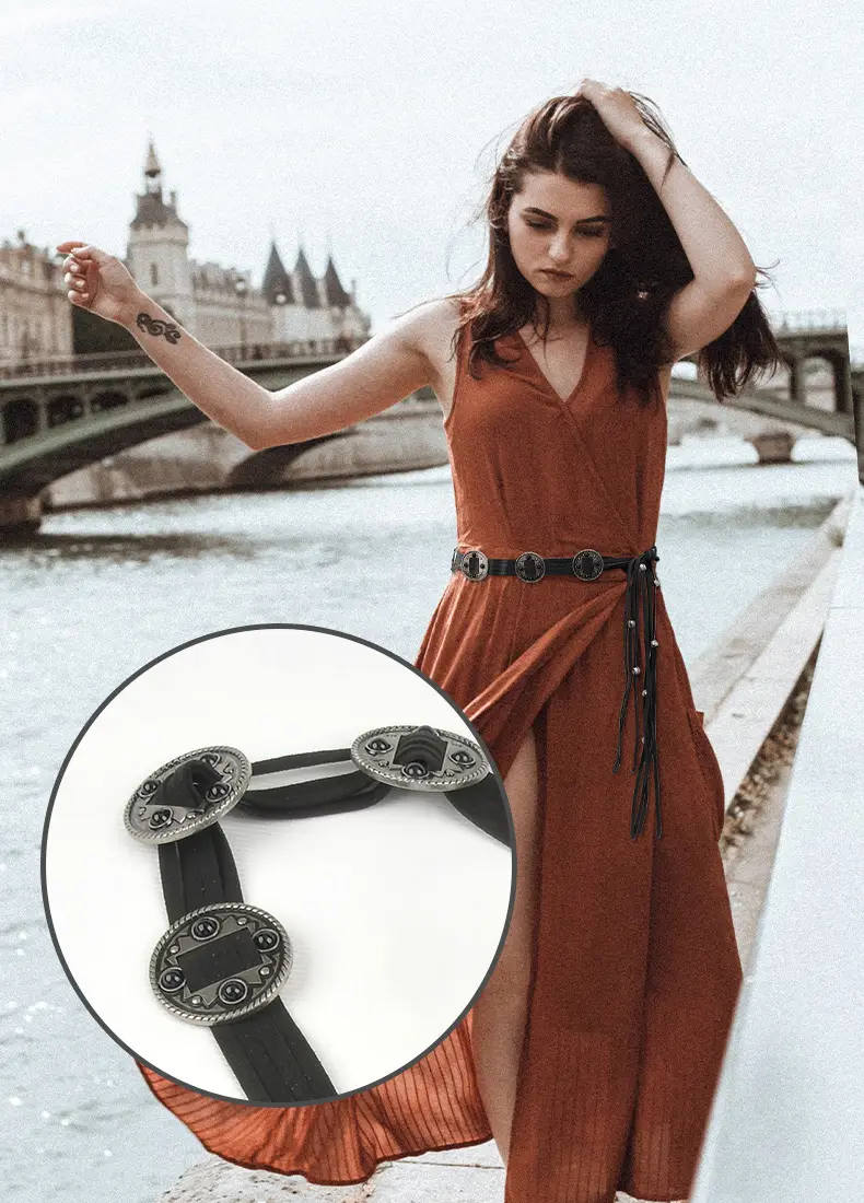 Vintage Ethnic Tassel Belt for Women Black Waist Slimming β feature 3
