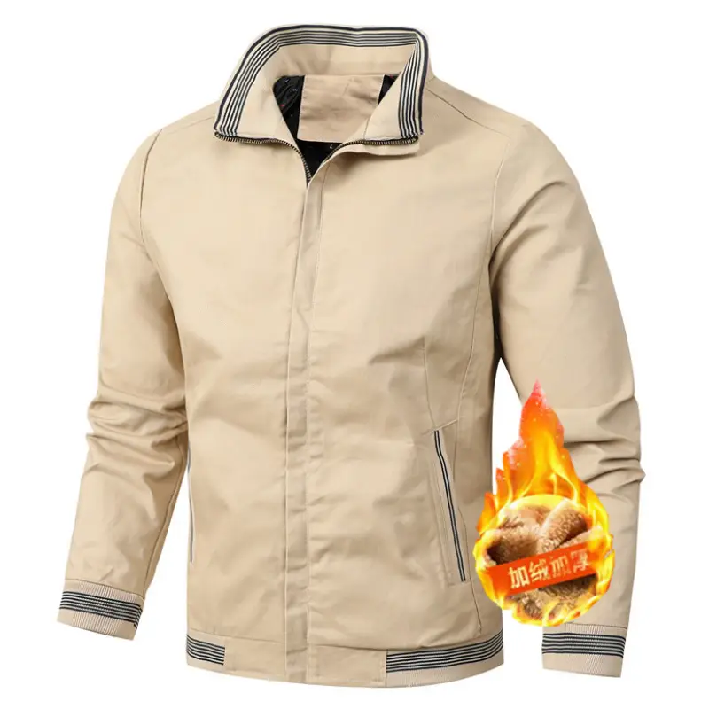 Men's Wash & Wear Casual Jacket Beige with Flame Design - Image 2