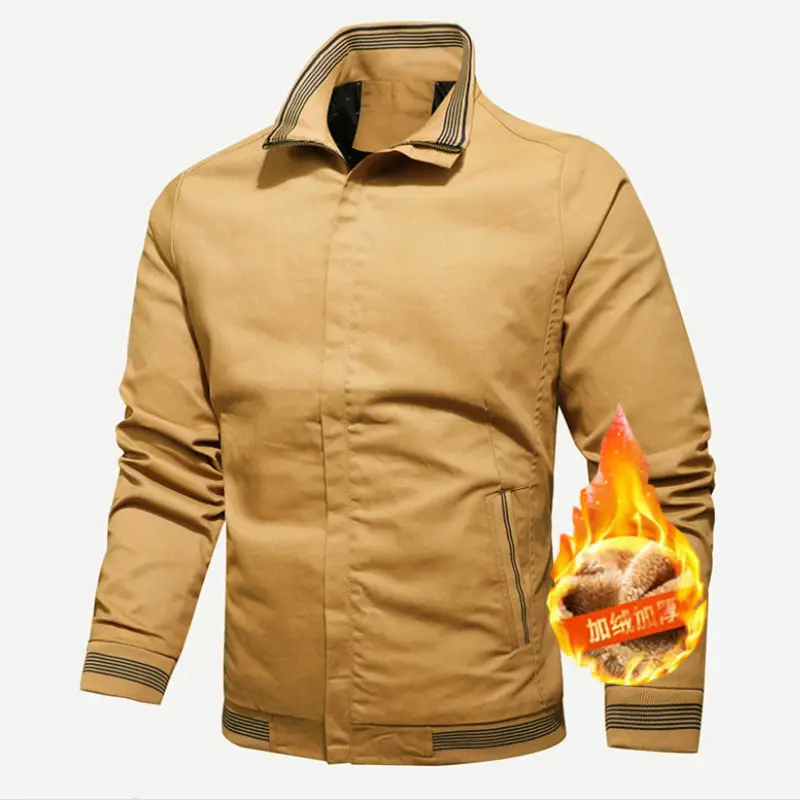 Men's Wash & Wear Casual Jacket Beige with Flame Design - Image 3