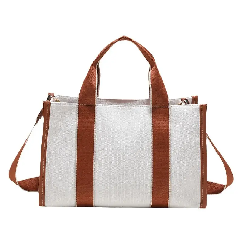 Women's Canvas Tote Bag Black White Striped Large Capacity - Image 7