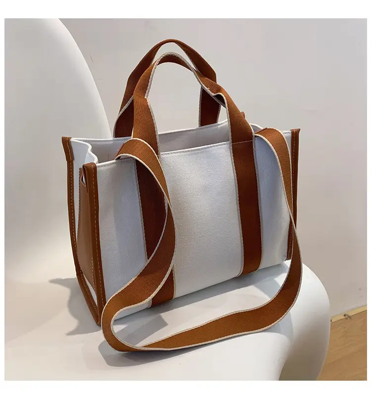 Women's Canvas Tote Bag Black White Striped Large Capacity — feature 18