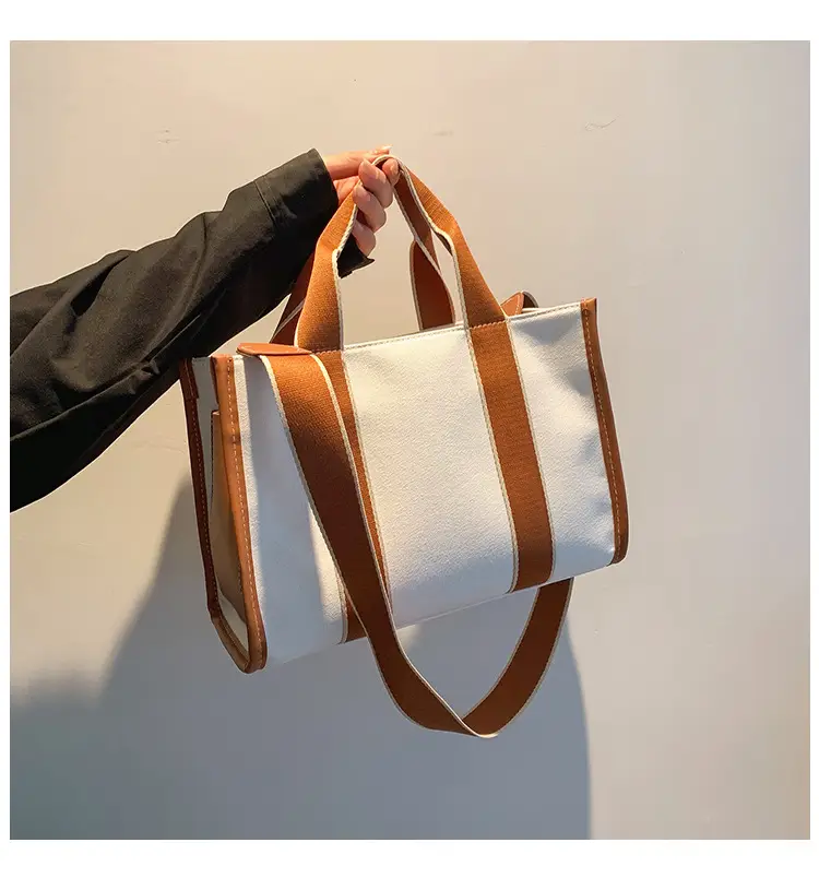 Women's Canvas Tote Bag Black White Striped Large Capacity — feature 20