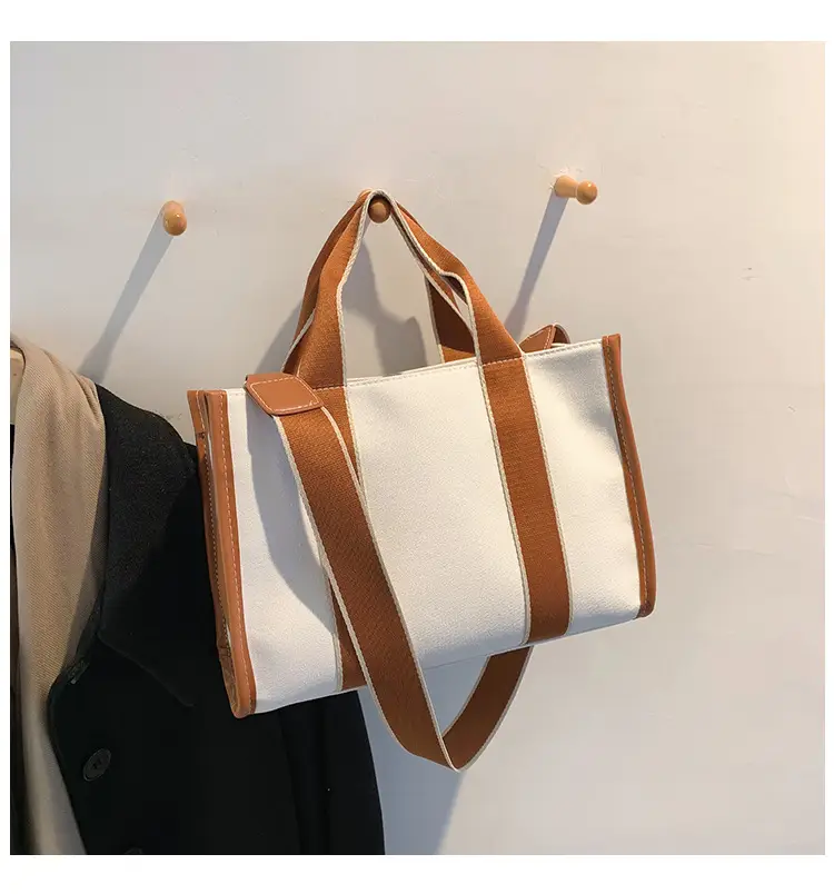 Women's Canvas Tote Bag Black White Striped Large Capacity — feature 25