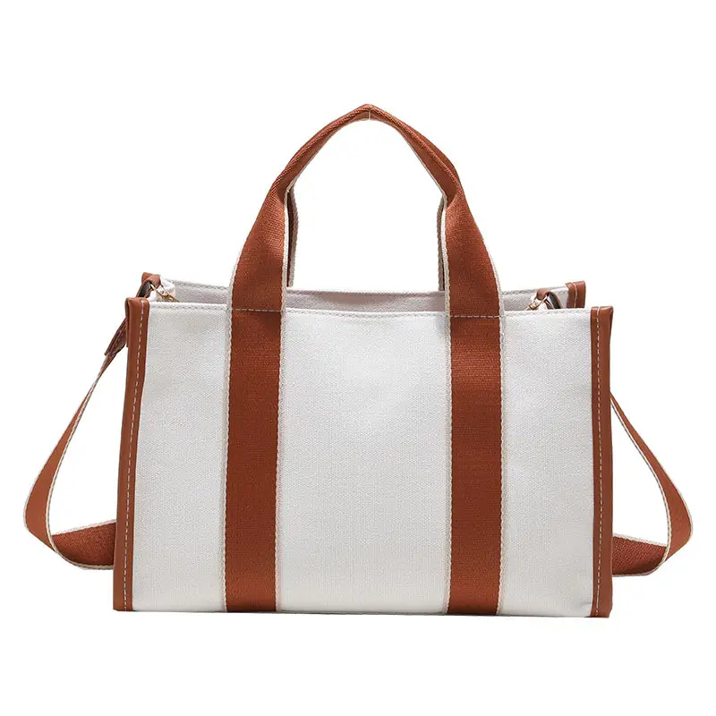 Women's Canvas Tote Bag Black White Striped Large Capacity - Image 2