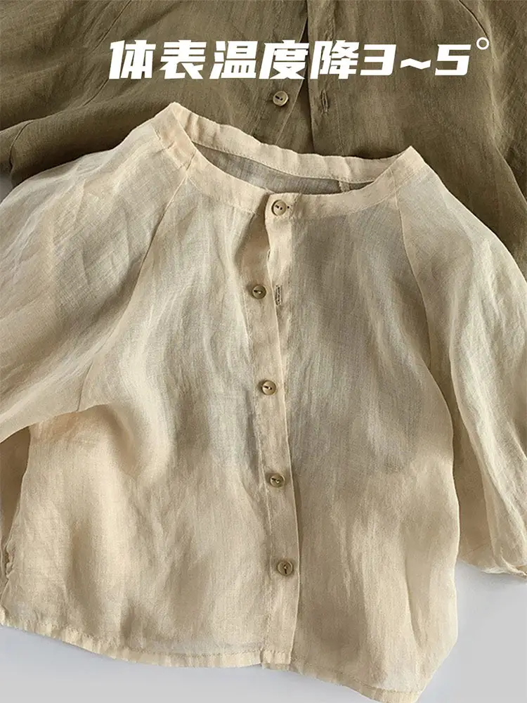 Korean Style Cotton Linen Shirt for Girls Autumn - Image 5