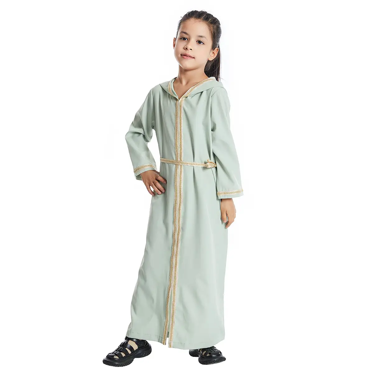 Factory Spot Girls' Hooded Ethnic Dress Solid Color Medium Large - Image 5