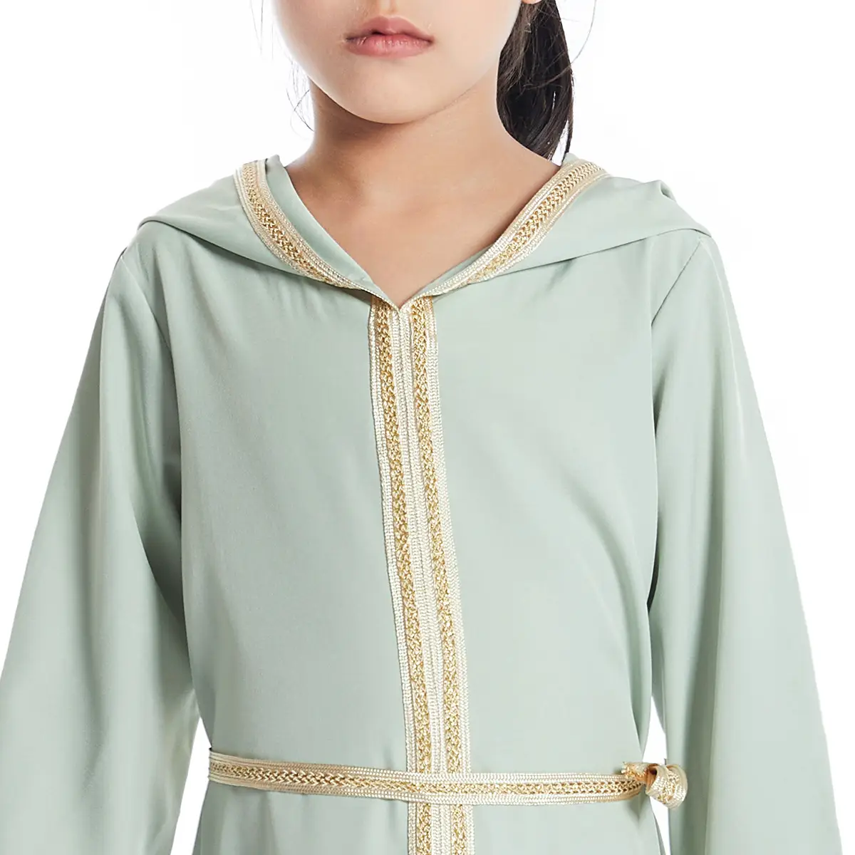 Factory Spot Girls' Hooded Ethnic Dress Solid Color Medium Large - Image 7
