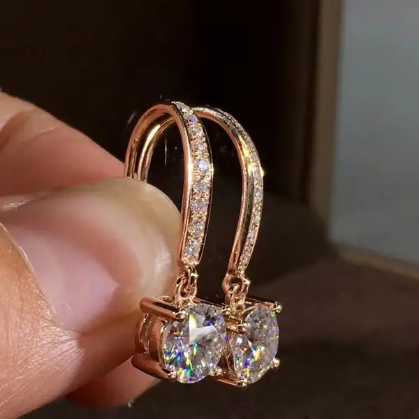 2023 New Moissanite Ear Hook Tassel Earrings Gold Plated Sparkling - Image 4