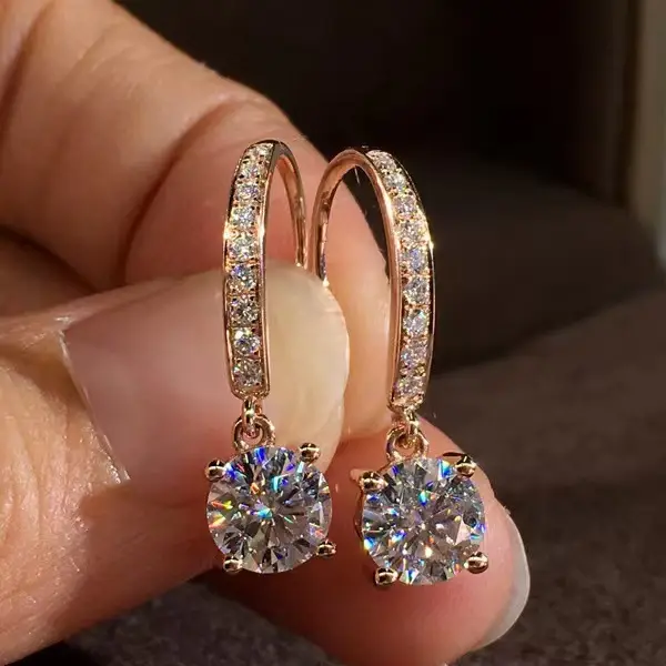 2023 New Moissanite Ear Hook Tassel Earrings Gold Plated Sparkling - Image 5