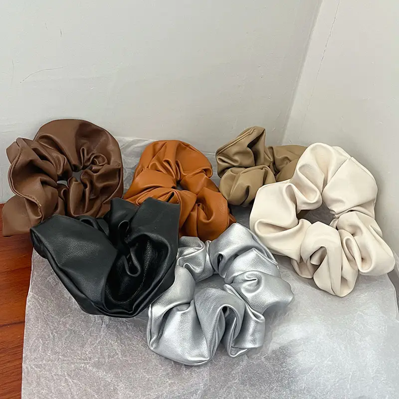 Silver Leather Hair Ring for Women Large Ponytail Hair Rubber Band - Image 9