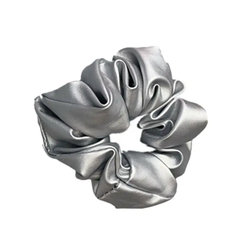 Silver Leather Hair Ring for Women Large Ponytail Hair Rubber Band - Image 10