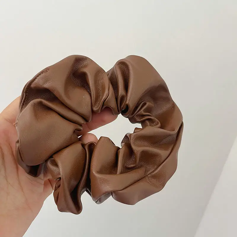 Silver Leather Hair Ring for Women Large Ponytail Hair Rubber Band - Image 5