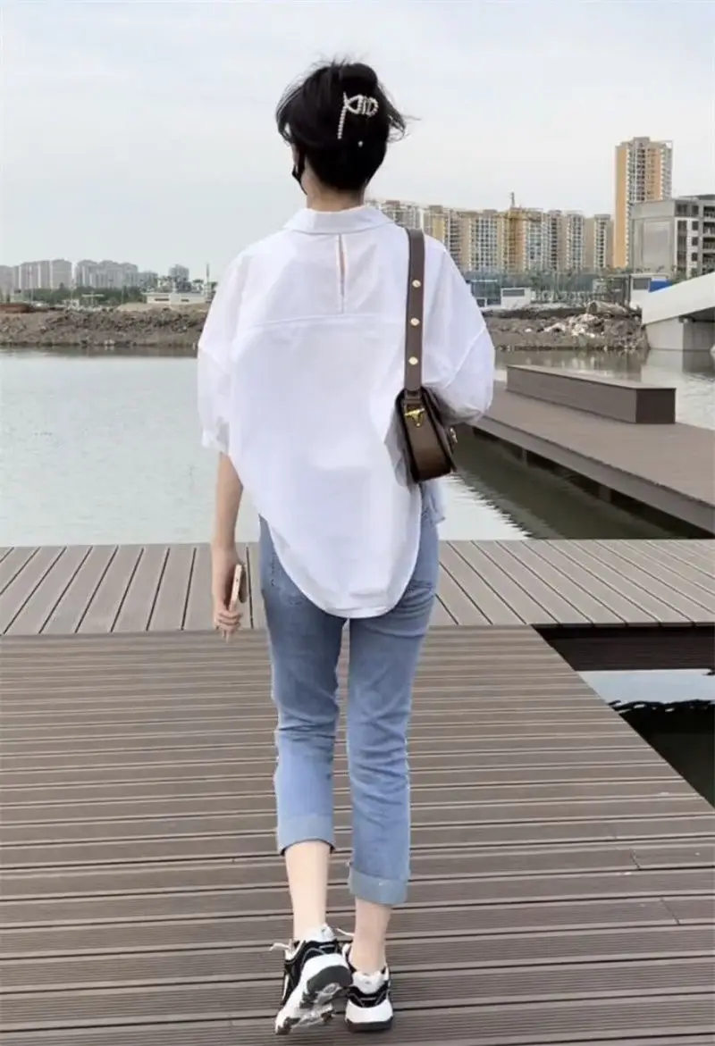 White Short Sleeve Women's Summer Shirt 2023 — feature 14