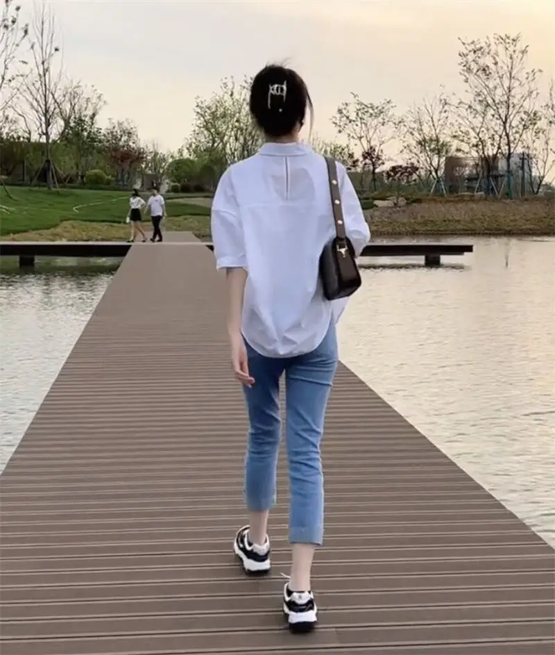 White Short Sleeve Women's Summer Shirt 2023 — feature 9