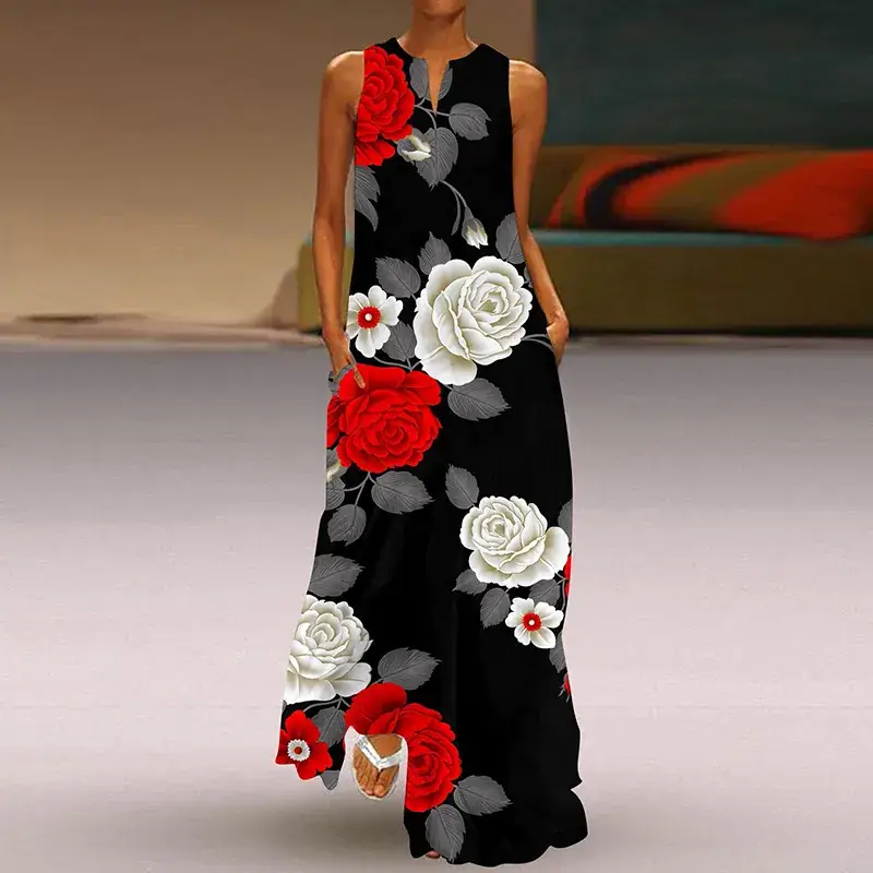 2024 Sleeveless V-Neck Printed Dress for Women - Image 2