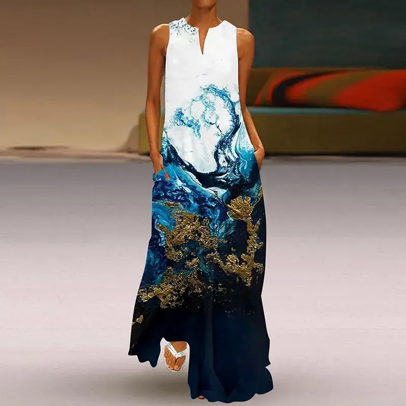 2024 Sleeveless V-Neck Printed Dress for Women - Image 3