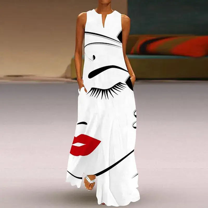 2024 Sleeveless V-Neck Printed Dress for Women - Image 8
