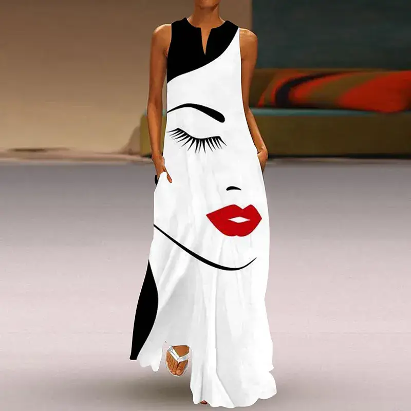 2024 Sleeveless V-Neck Printed Dress for Women - Image 9