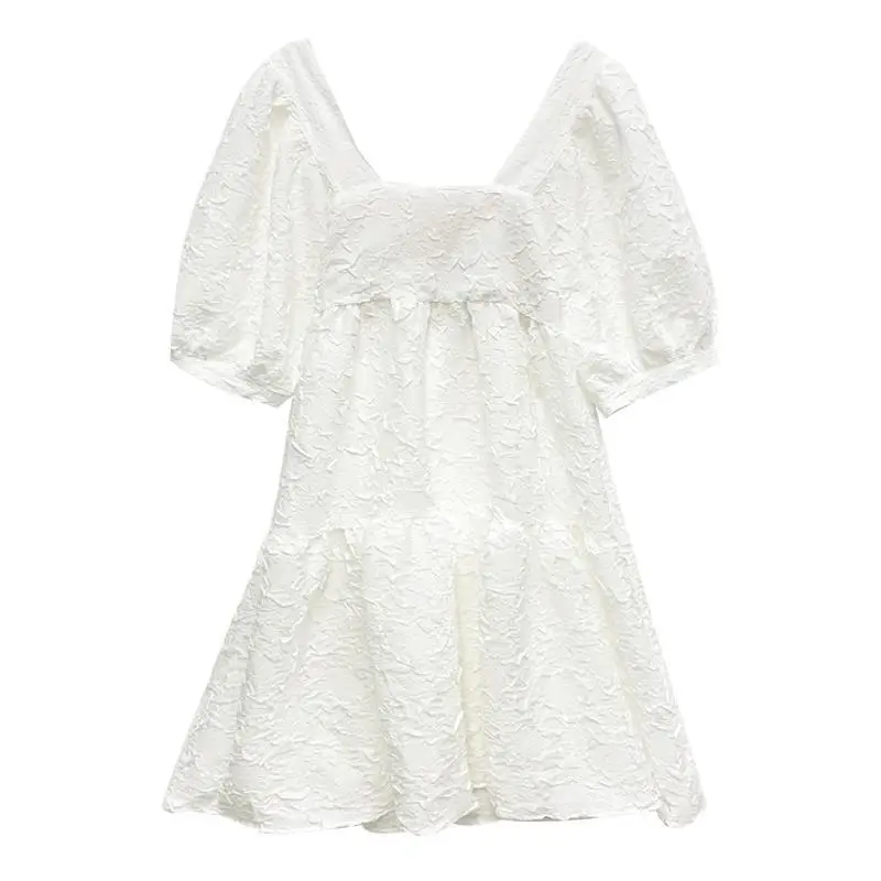 Summer 2023 New French Sweet Square Collar Puff Sleeve A- High Waist Slimming Loose Girlfriend Dress Women - Image 9