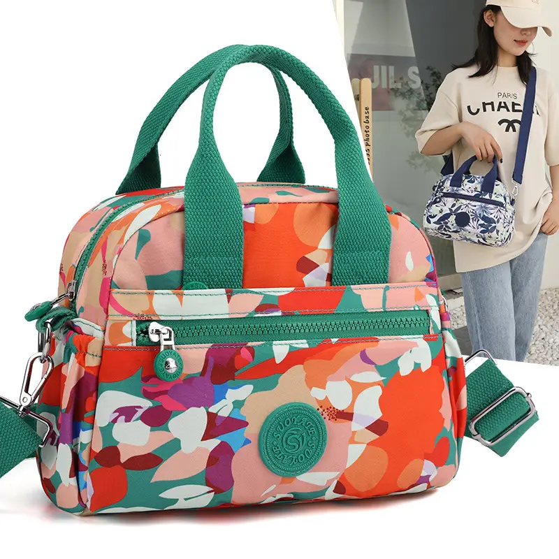 Women's Printed Nylon Shoulder Crossbody Bag with Mobile Phone Coin - Image 8