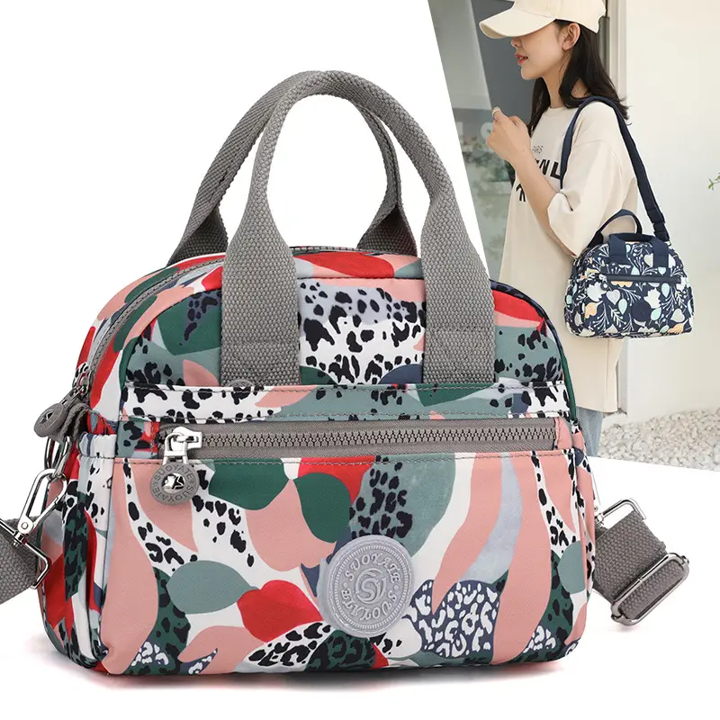 Women's Printed Nylon Shoulder Crossbody Bag with Mobile Phone Coin - Image 9