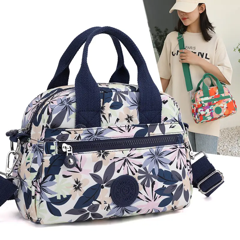 Women's Printed Nylon Shoulder Crossbody Bag with Mobile Phone Coin - Image 10