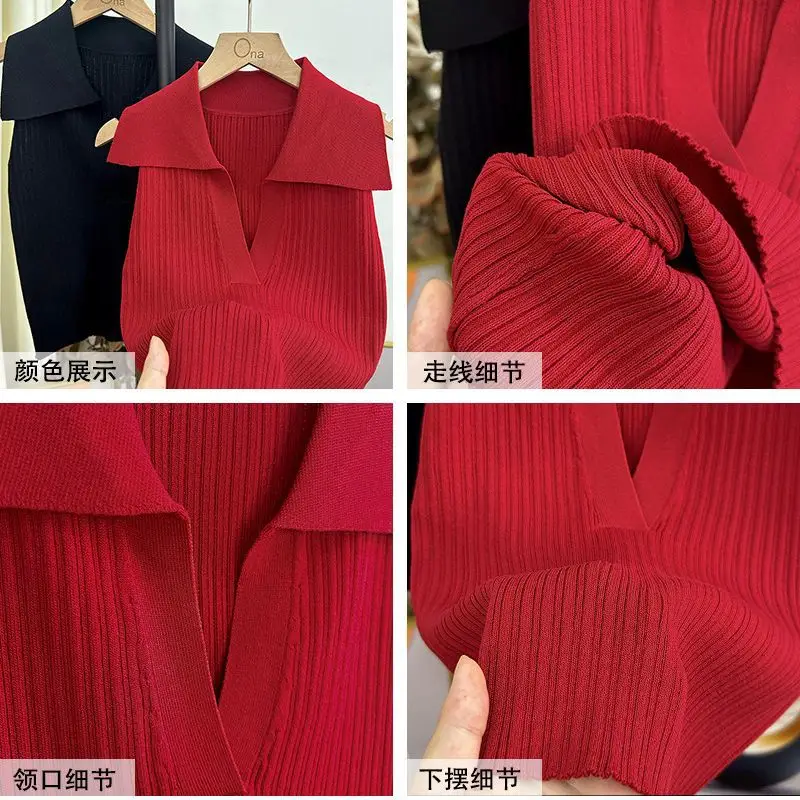 Black Knitted Polo Collar Vest for Women 2024 - Image 6