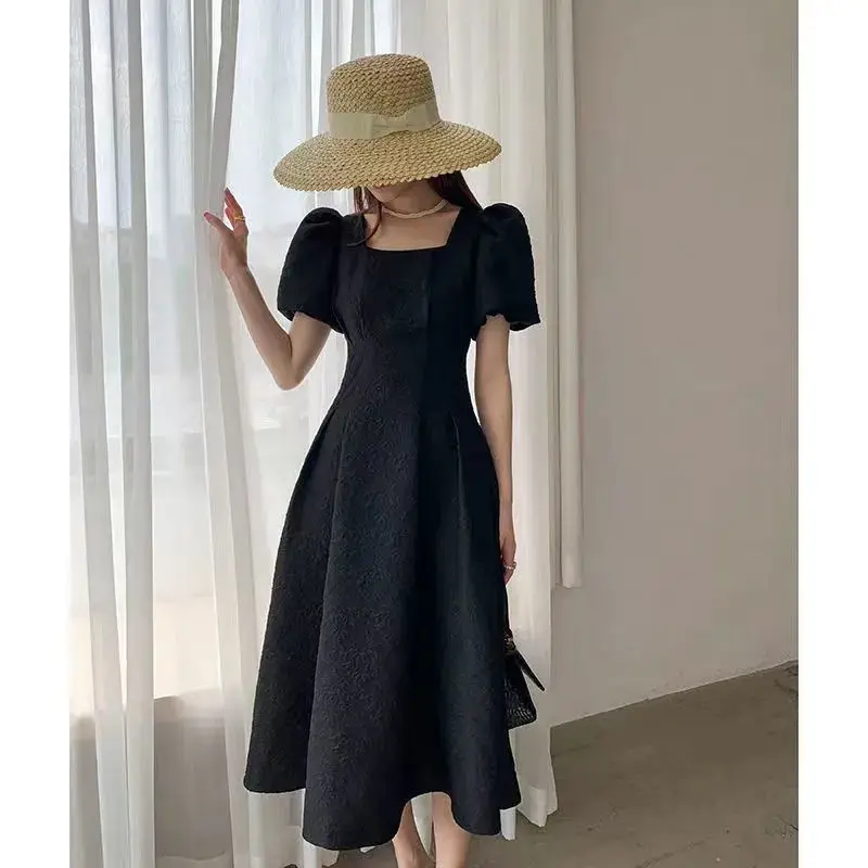 White Long Skirt Summer Dress Women Square Collar Slim Fit - Image 4