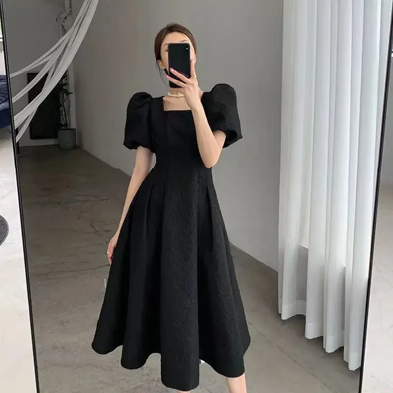 White Long Skirt Summer Dress Women Square Collar Slim Fit - Image 2