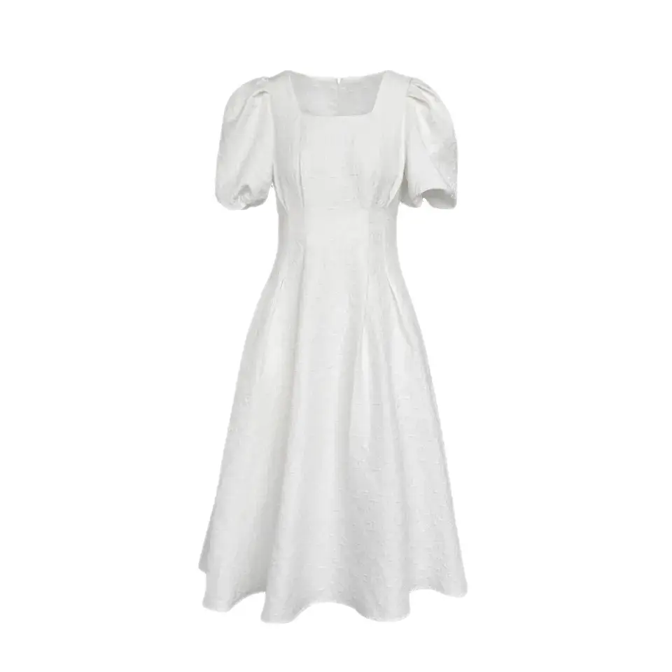 White Long Skirt Summer Dress Women Square Collar Slim Fit - Image 5