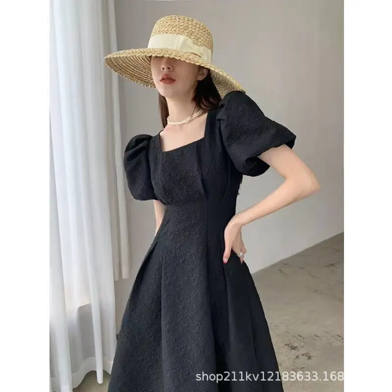 White Long Skirt Summer Dress Women Square Collar Slim Fit — feature 11