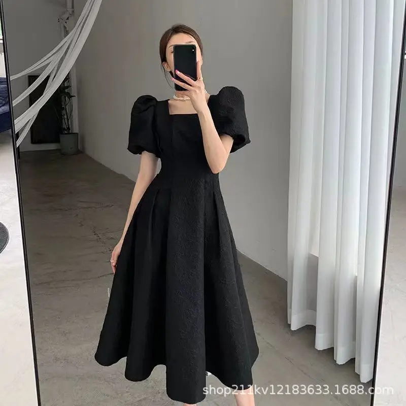 White Long Skirt Summer Dress Women Square Collar Slim Fit — feature 12