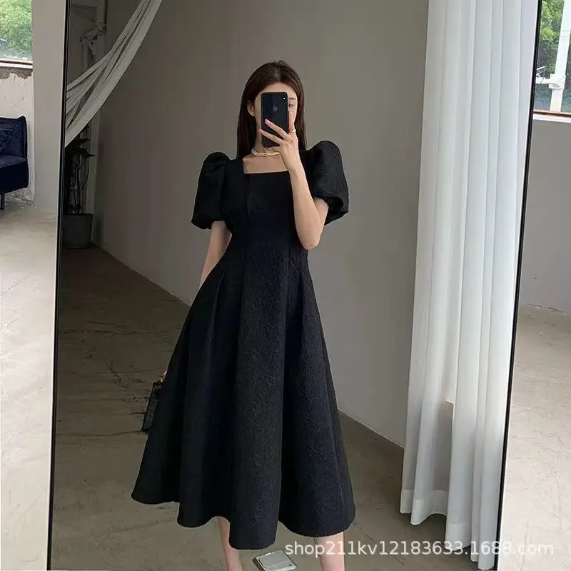 White Long Skirt Summer Dress Women Square Collar Slim Fit — feature 13