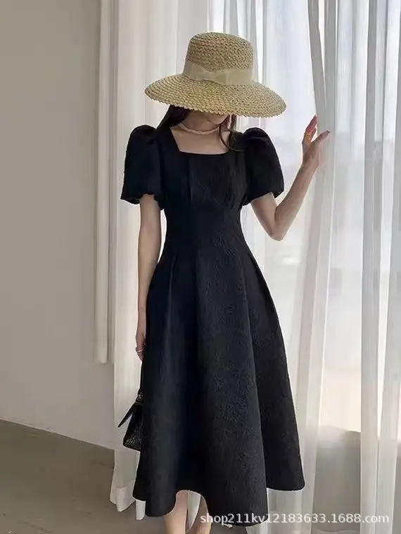 White Long Skirt Summer Dress Women Square Collar Slim Fit — feature 14