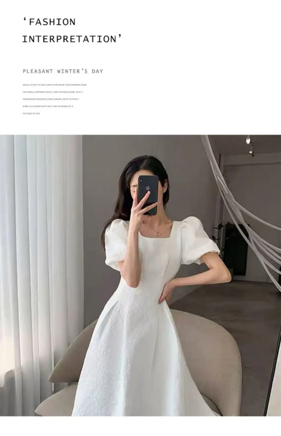 White Long Skirt Summer Dress Women Square Collar Slim Fit — feature 3