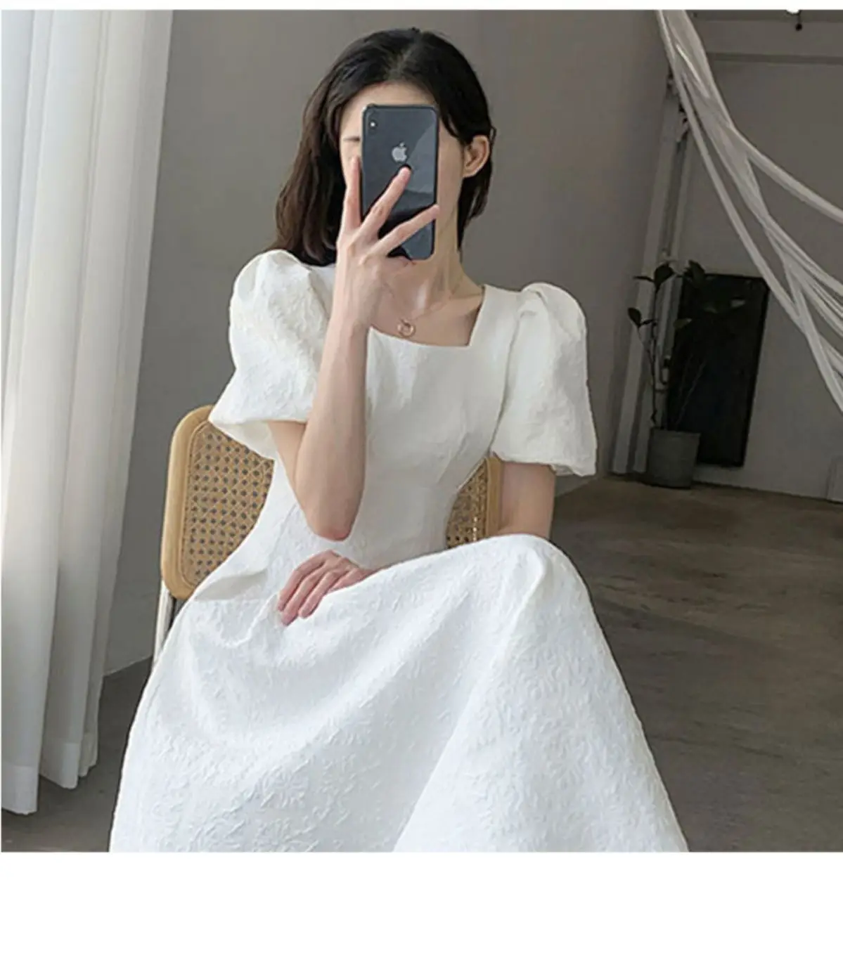 White Long Skirt Summer Dress Women Square Collar Slim Fit — feature 4