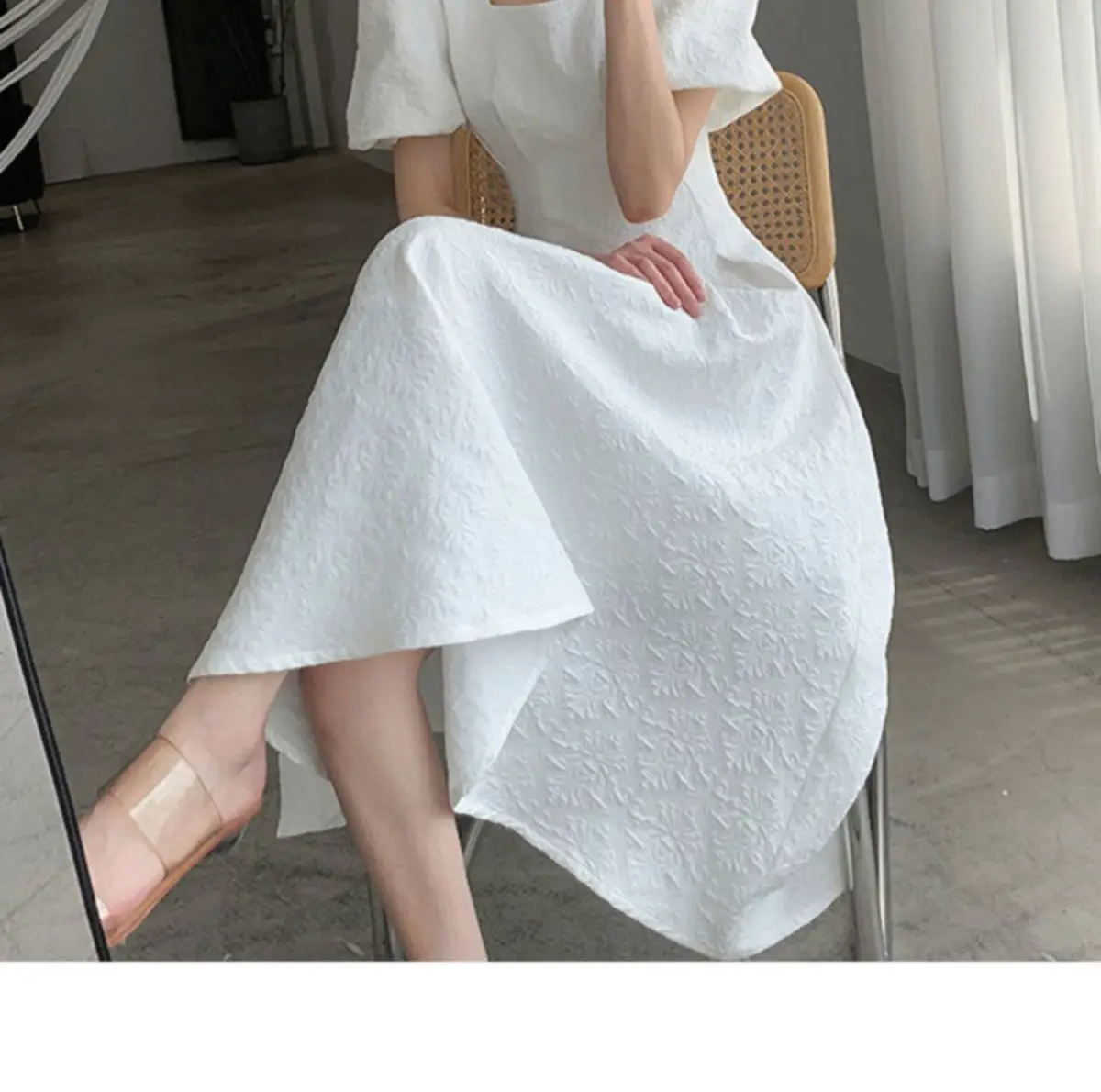 White Long Skirt Summer Dress Women Square Collar Slim Fit — feature 6