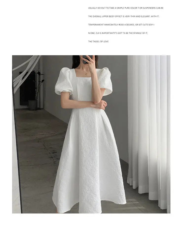 White Long Skirt Summer Dress Women Square Collar Slim Fit — feature 9