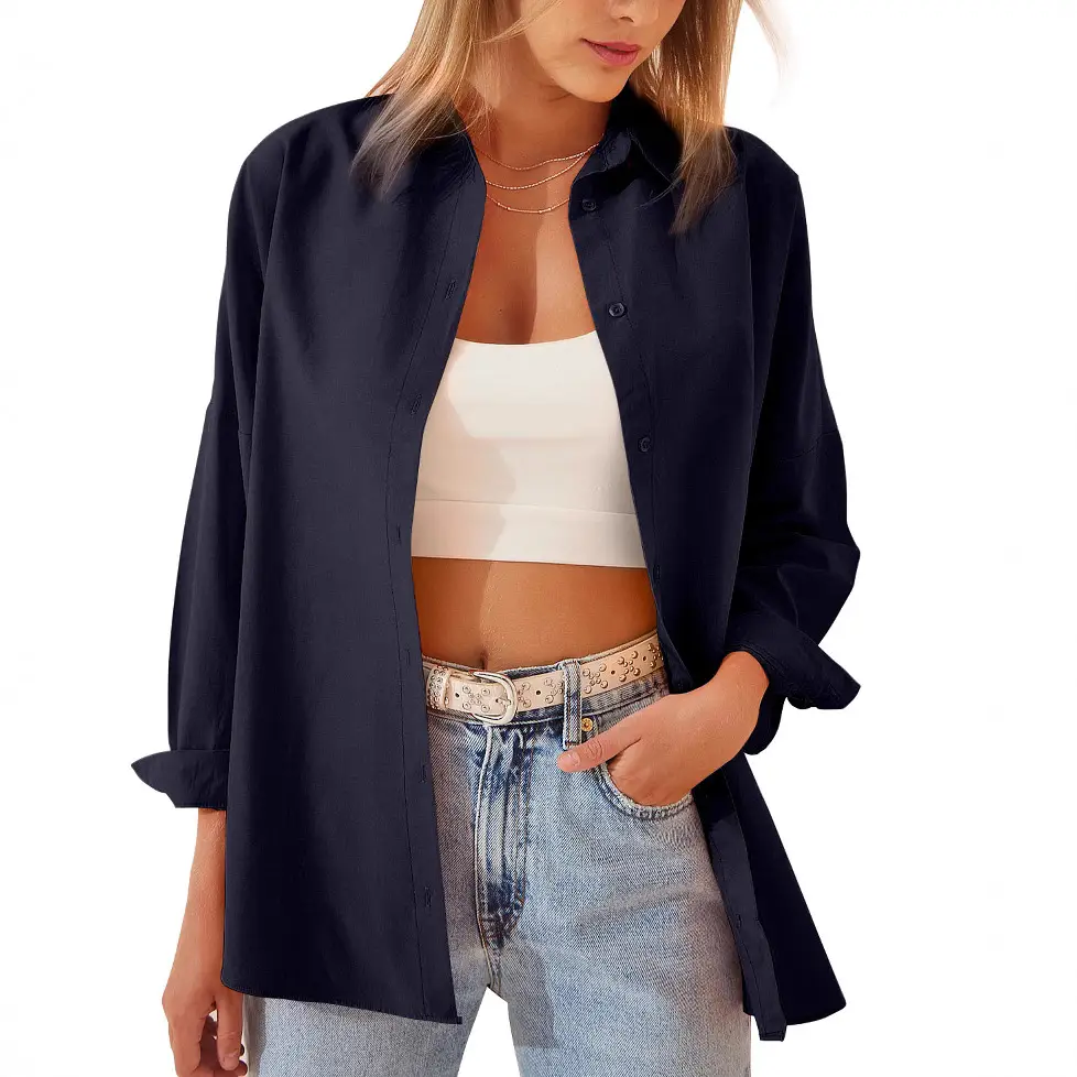 Women's White Long Sleeve Cardigan Shirt 2025 Spring Summer - Image 13