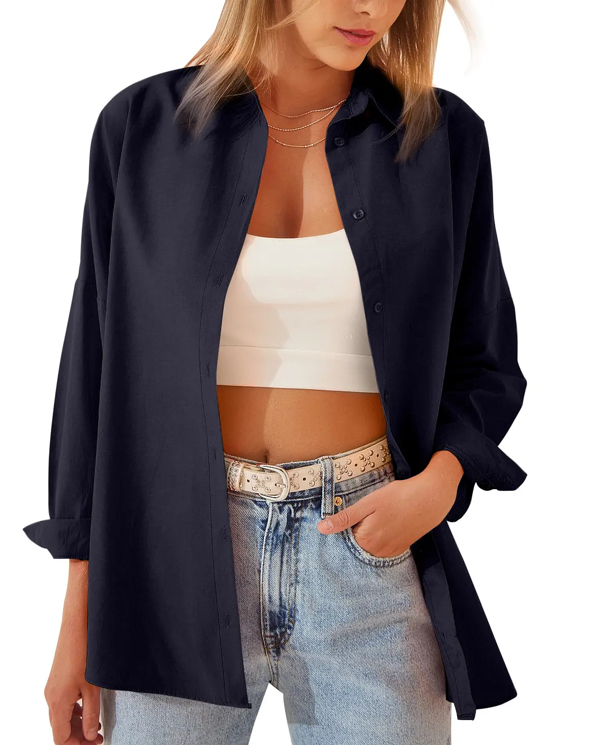 Women's White Long Sleeve Cardigan Shirt 2025 Spring Summer - Image 2