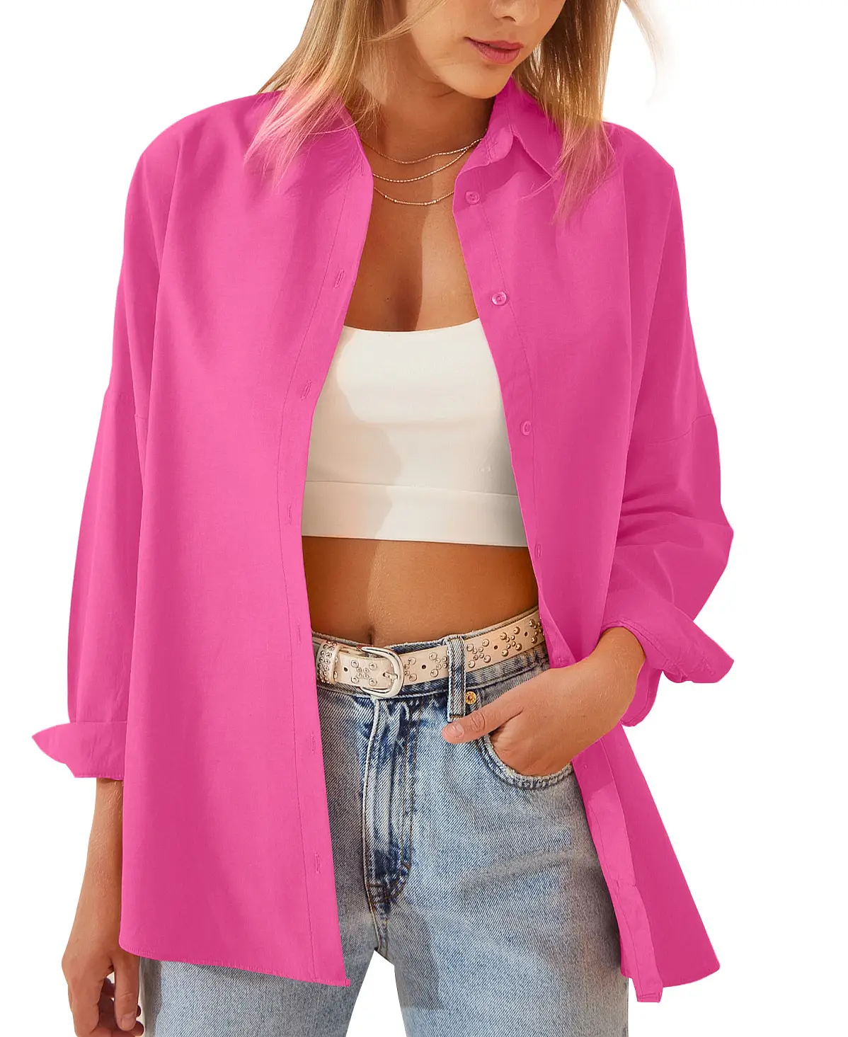 Women's White Long Sleeve Cardigan Shirt 2025 Spring Summer - Image 5