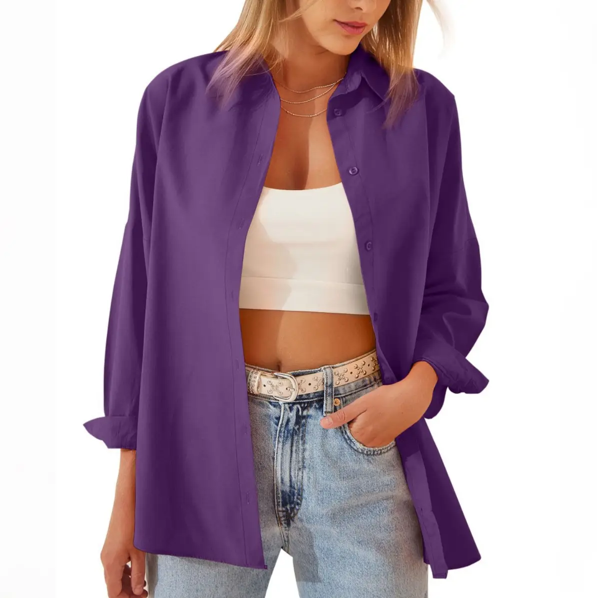 Women's White Long Sleeve Cardigan Shirt 2025 Spring Summer - Image 6