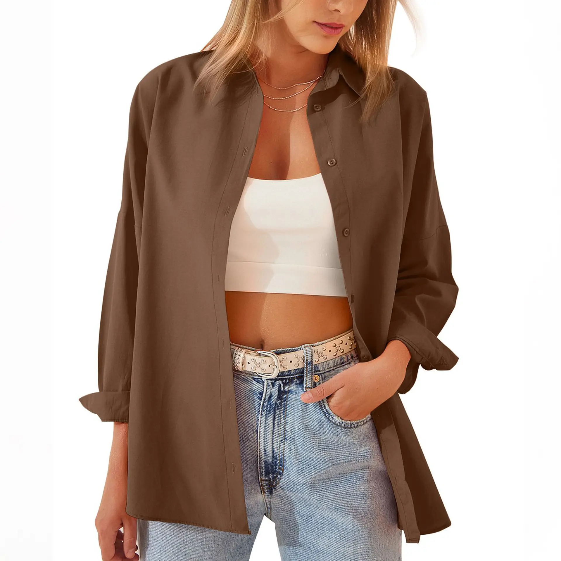 Women's White Long Sleeve Cardigan Shirt 2025 Spring Summer - Image 8