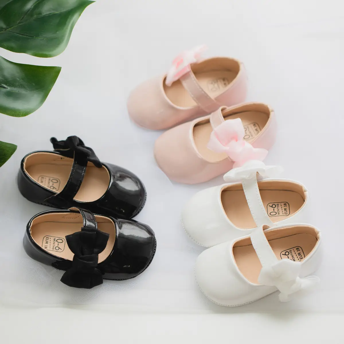 British Leather Baby Shoes Black Bow All Match