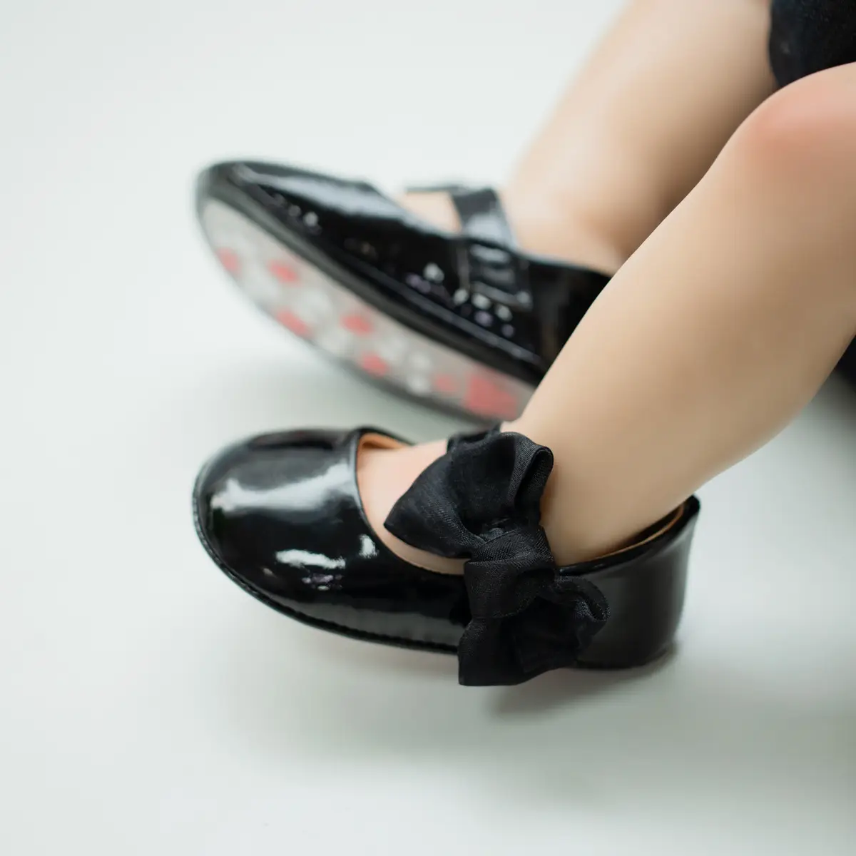 British Leather Baby Shoes Black Bow All Match