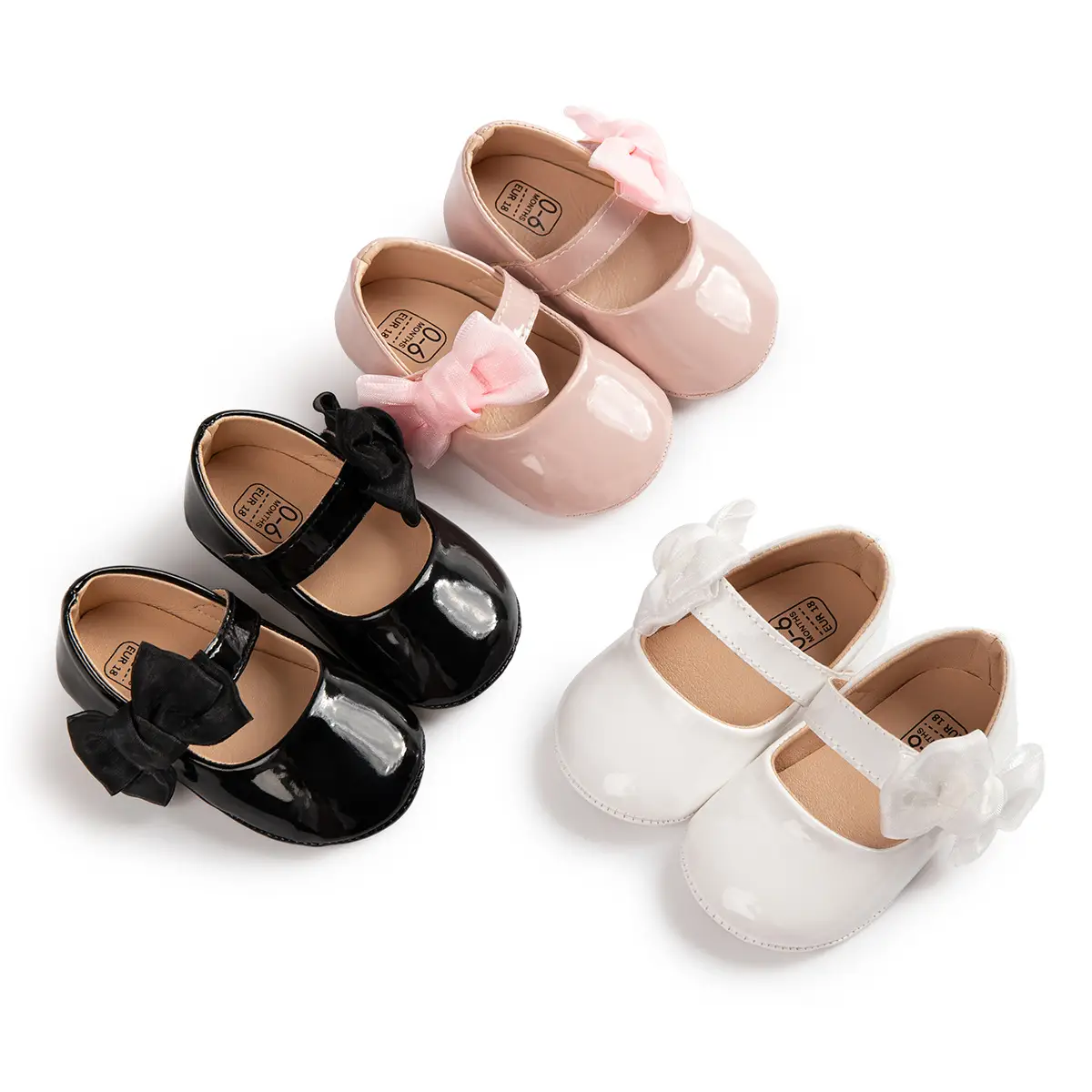 British Leather Baby Shoes Black Bow All Match