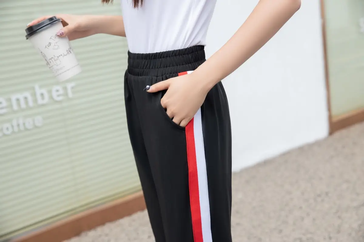 Women Black Striped Cropped Pants High Waist Stretch — feature 19