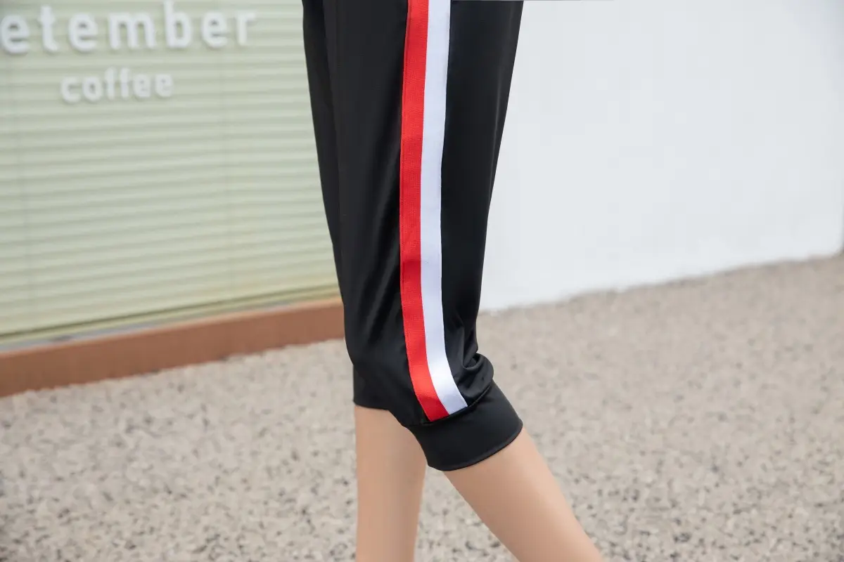 Women Black Striped Cropped Pants High Waist Stretch — feature 20